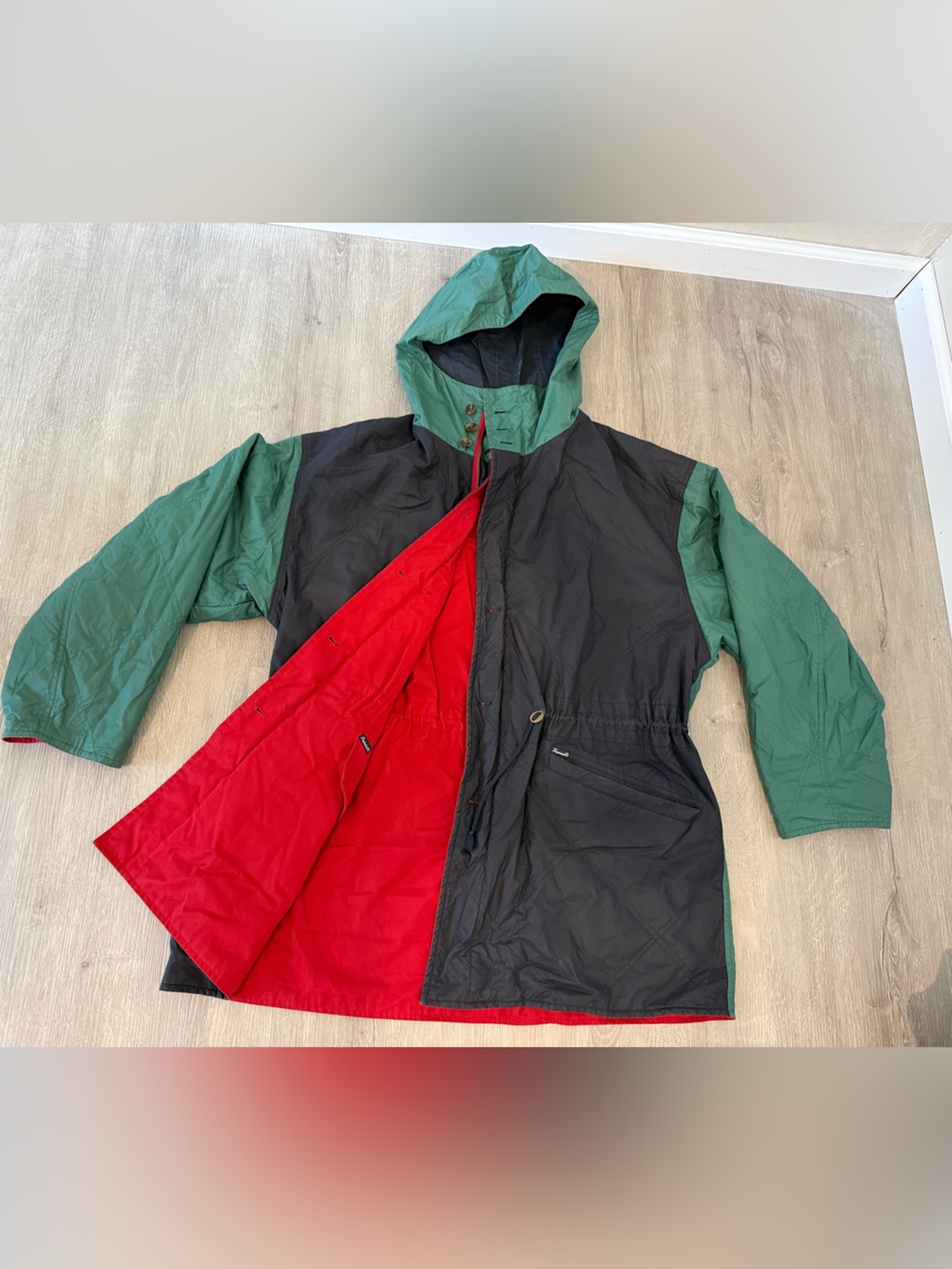 Vintage Nautical 90s Faconnable blue, red & green Hooded REVERSIBLE Jacket